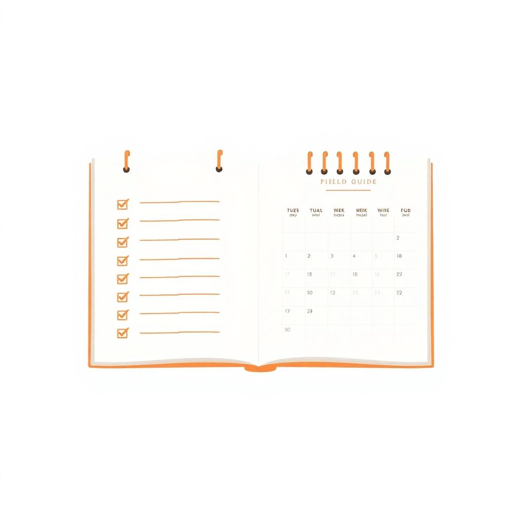 Illustration of an open rollout field guide with checklist and calendar
