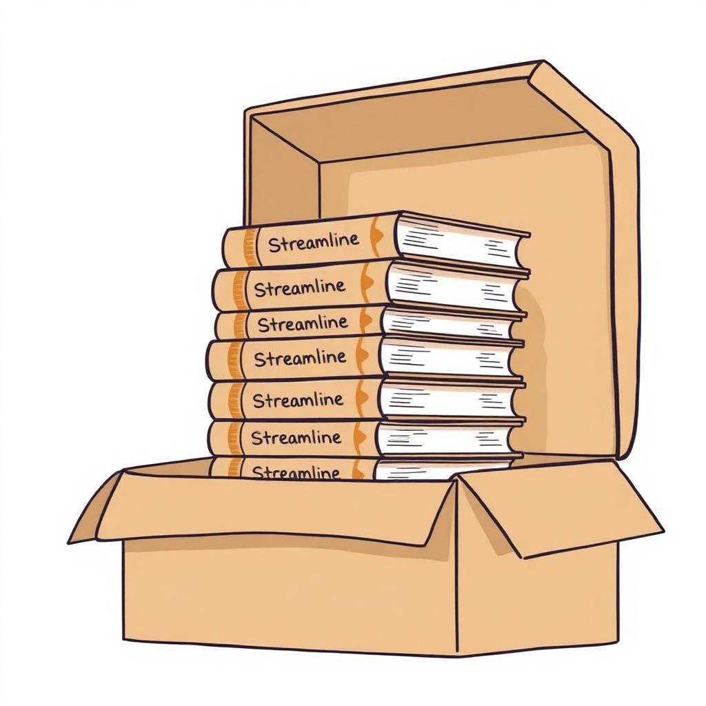 Illustration of five Streamline books in a shipping box