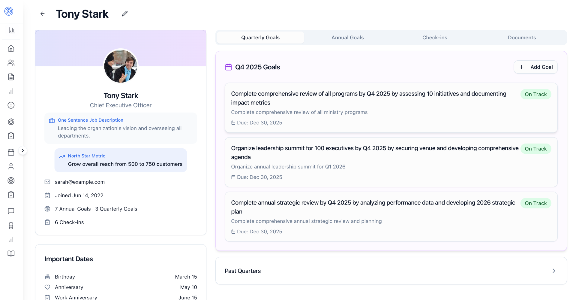 Alignify People View - Team member goals and details at a glance